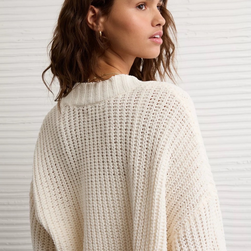 AMERICAN EAGLE Women Chenille Pullover Small Cream Oversized Cozy Pullover